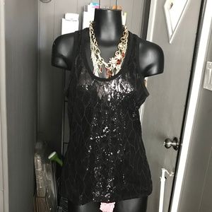 Black Sequin Fitted Tank Top